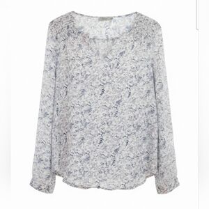 Dalia Large White Navy Floral Botanical Smocked Blouse Coastal Cottagecore